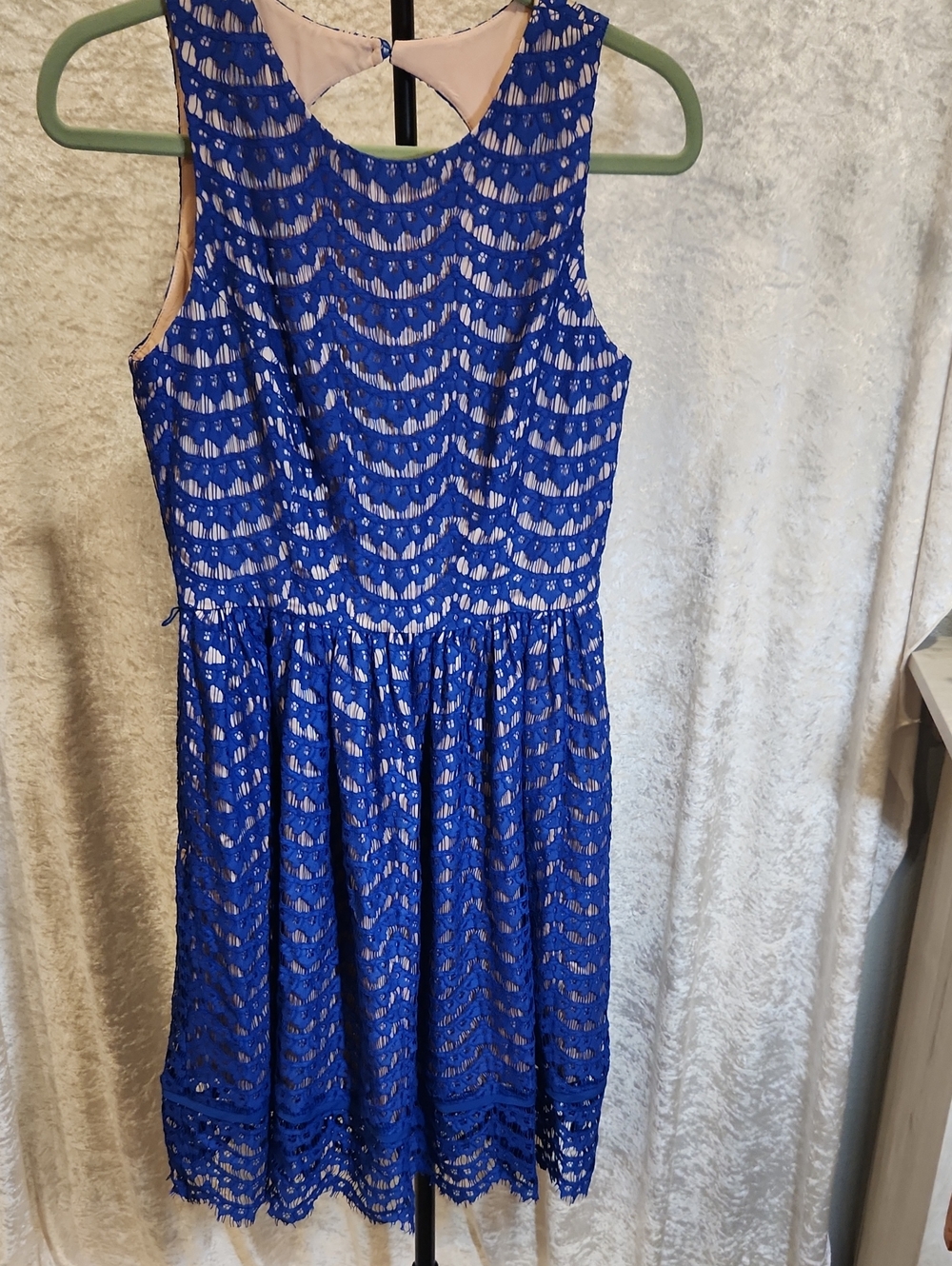 Eliza J Sz 4 Royal Blue Lace Fit-and-Flare Dress with Pockets